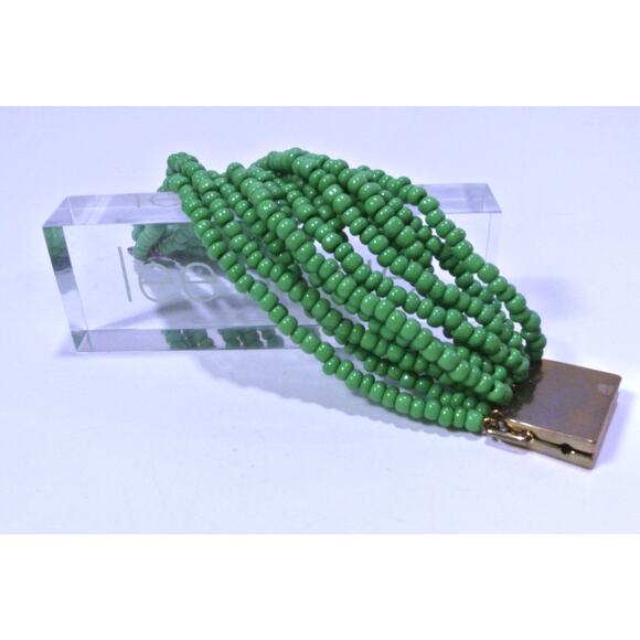 Neiman Marcus Lee Angel Womens Green Sead Bead Layer Clasp Bracelet NWT 298 - Picture 5 of 6